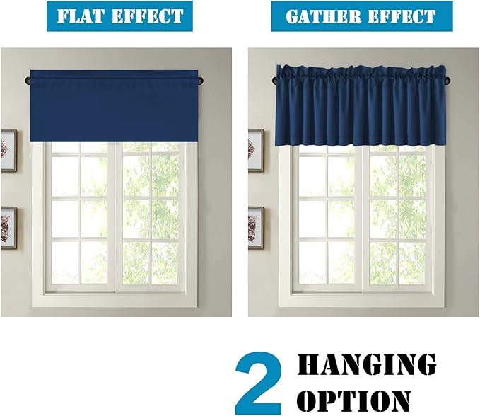 H.VERSAILTEX Blackout Valances for Windows,Navy Blue Short Window Valance Curtains for Living Room/Bedroom/Bathroom Privacy Decorative Rod Pocket Kitchen Valances，2 Panels，52" W x 18" L, Navy