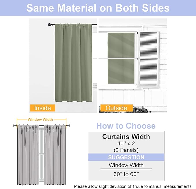 Simplebrand Ava Sage Green Blackout Curtains for Bedroom 96 Inches Long 2 Panels, Solid Thermal Insulated, Energy Saving Living Room Window Treatment Curtains Blackout Drapes, W40 x L96 Inch, Sage