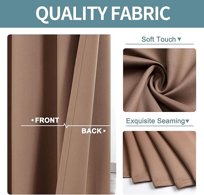 ChrisDowa Grommet Room Darkening Curtains for Bedroom and Living Room - 2 Panels Set Thermal Insulated Blackout Curtains (Cappuccino, 52W x 72L)