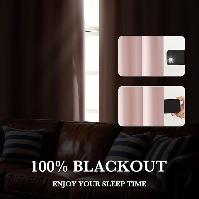 RYB HOME Bedroom Blackout Curtains 54 inches Long, 100% Blackout Thermal Insulated Noise Reducing Curtains for Living Room Nursury, 42 inches Wide by 54 inches Long, Baby Pink