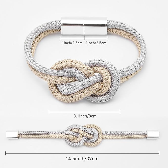 NICEEC 4 Pack Mini Magnetic Curtain Tiebacks Nordic Simple Style Drape Tie Backs Elegant Hand Weave Rope Knot Decorative Curtain Holdbacks for Home & Office Thin Window Drapery (Grey & Beige)