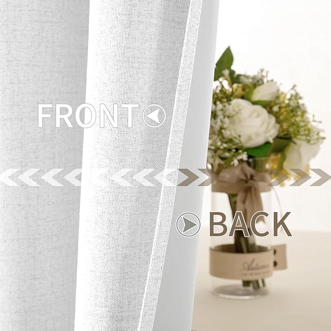 MIULEE Linen Textured Curtains for Bedroom Solid 100% Blackout Thermal Insulated Bright White Grommet Room Darkening Curtains & Drapes Luxury Decor for Living Room Nursery 52 x 63 Inch (2 Panels)