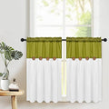 FRAMICS Farmhosue Kitchen Curtains 36 Inch Length, Rustic Cotton Linen Tier Curtains, Boho Button Short Curtain for Windows, Rod Pocket Small Window Curtain, Fresh Green and White, 26x36
