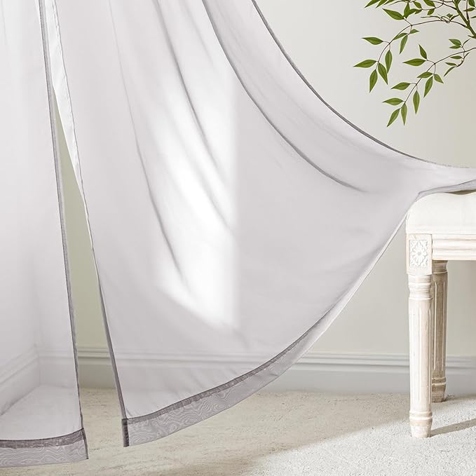 MIULEE Greyish Lilac Sheer Curtains 90 Inches Long, 4 Panels Set, Rod Pocket Light Filtering Window Drapes for Bedroom and Living Room, Elegant Airy Fabric, 42 x 90 Inches