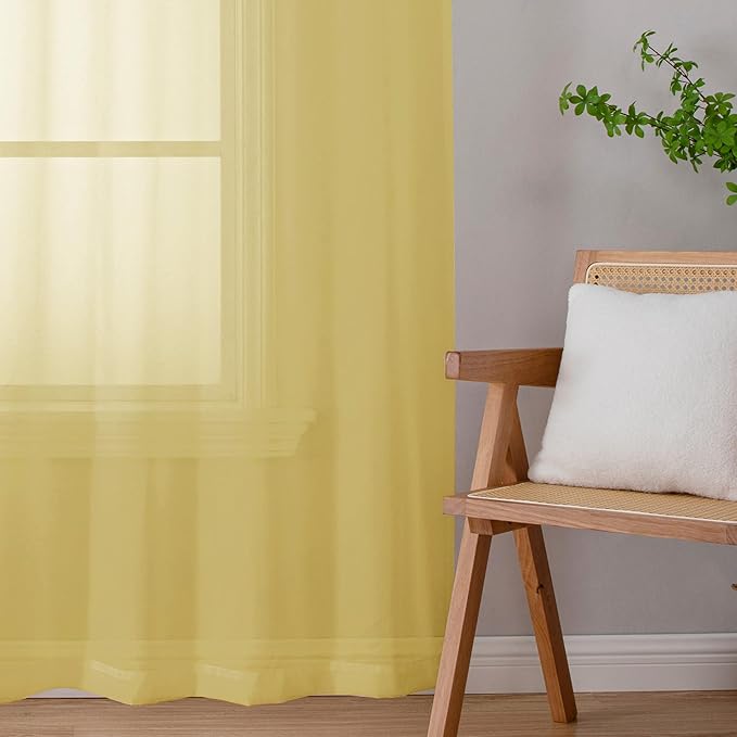 Lecloud Yellow Sheer Curtains 84 Inches Long 2 Panels, Light Filtering Voile Window Curtains for Bedroom Living Room, Dual Rod Pocket Semi Sheer Window Treatments, 40 W x 84 L Inches