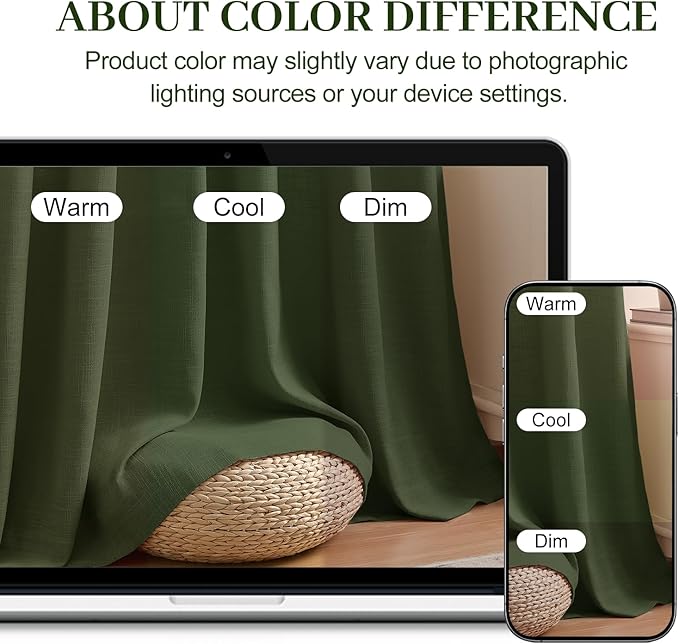 Pinch Pleated Sheer Curtains 84 Inches Long for Living Room, Linen Blend Curtain Rustic Textured Modern Light Filtering Back Tab Drapes with Hook Rings for Bedroom Office, Olive Green, W40xL84