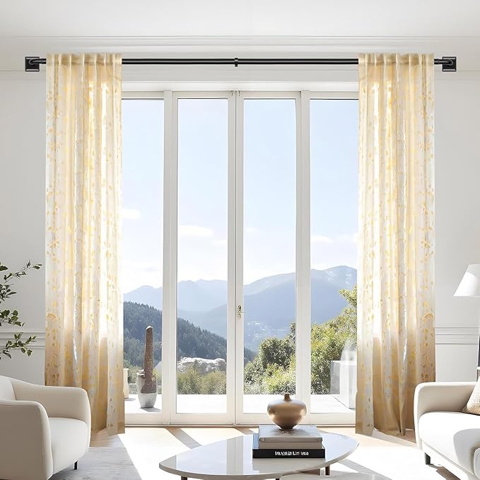 Black Curtain Rods for Windows 66-152Inch(5.5-12.7ft) Heavy Duty Wrap Around Blackout Curtain Rods, Extra Long Adjustable Room Darkening Drapery Rod for Bedroom, Living Room & Outdoor Patio
