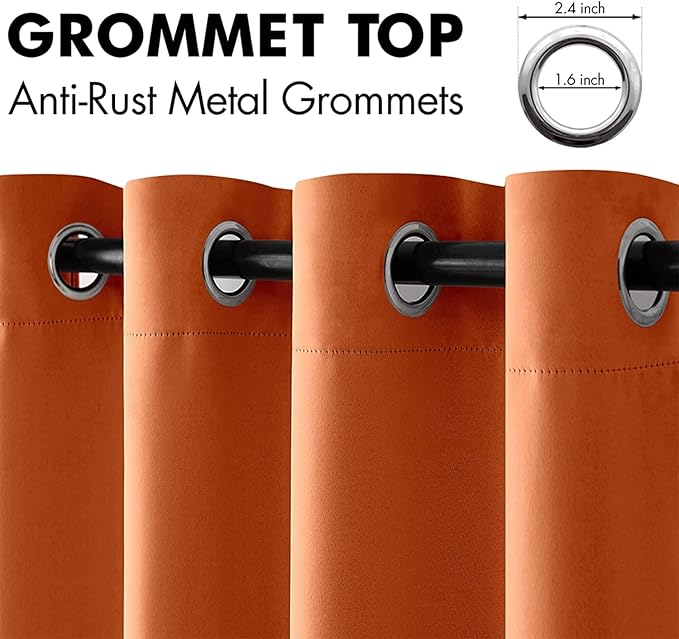 MIULEE 72" Long Room Darkening Curtains Thermal Insulated Drapes Solid Window Treatment Set Grommet Top Light Blocking Blackout Curtain for Fall Living Room/Bedroom 2 Panels Orange