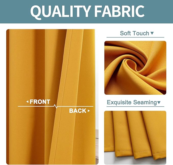 ChrisDowa Grommet Room Darkening Curtains for Bedroom and Living Room - 2 Panels Set Thermal Insulated Blackout Curtains (Mustard Yellow, 52W x 95L)