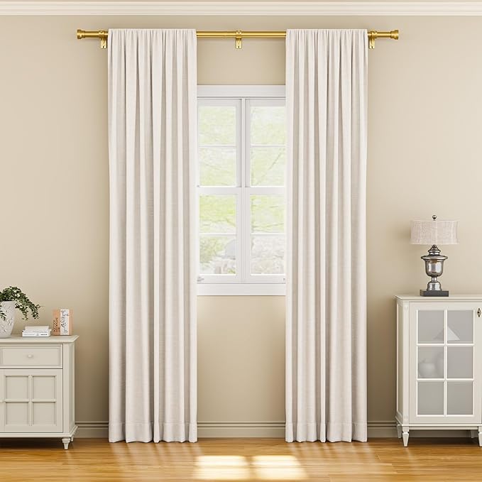 YaFex Curtain Rods 2 Pack 32-84 Inch, Heavy Duty 1 Inch Curtain Rod, Gold Long Adjustable Window Treatment Rods, Modern Design, Easy Installation