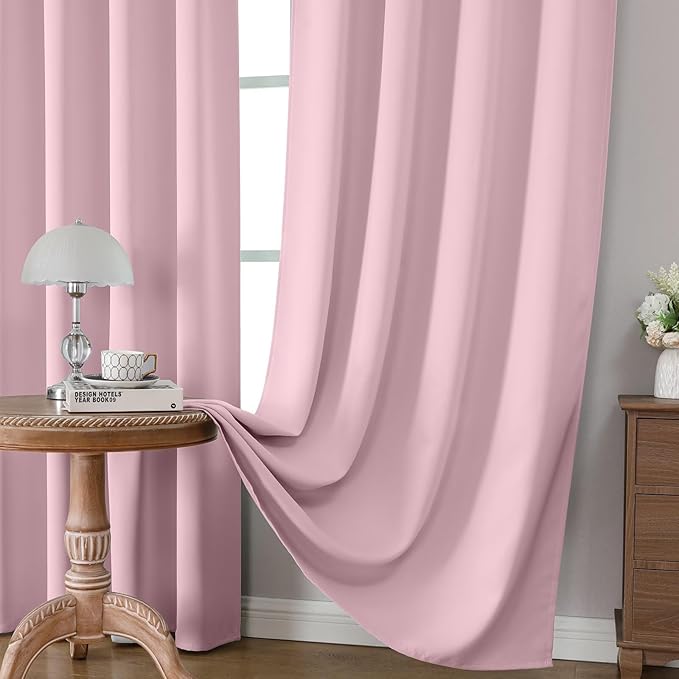 CUCRAF Light Pink Blackout Curtains 54 inch Length 2 Panels Set, Rod Pocket Room Darkening Drapes for Bedroom Living Room, Insulated Thermal Light Blocking Window Curtain (W52 x L54 Inch)