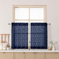 Chyhomenyc Navy Blue Sheer Curtains 30 Inch Length, Light Filtering Leaf Tufted Textured Small Window Kitchen Curtain Over Sink, Short Half Window Curtains for Bathroom Basement, 30" Wx30 L, 2 Panels