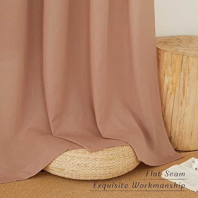 NICETOWN Thick Linen Terracotta Curtains 54 inch Length, Grommet Linen Burlap Window Treatment Privacy Added with Light Filtering Vertical Drapes for Bedroom, 2 Panels, W55 x L54