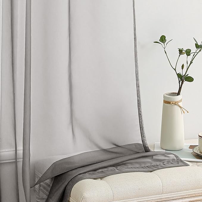 MIULEE 2 Panels Solid Color Sheer Window Curtains Elegant Window Voile Panels/Drapes/Treatment for Bedroom Living Room (54X108 Inches Grey)