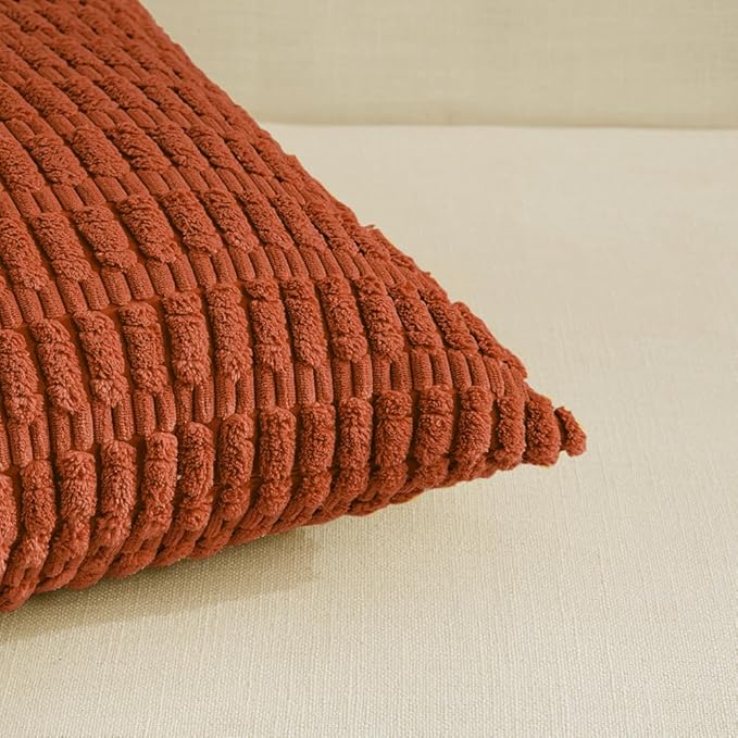 Fancy Homi 4 Packs Boho Burnt Orange Fall Decorative Throw Pillow Covers 16x24 Inch for Couch Bed Sofa, Rustic Modern Farmhouse Home Decor, Soft Plush Corduroy Cute Square Cushion Case 40x60 cm