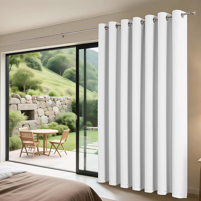 Joydeco Blackout Patio Sliding Door Curtains 84 Inches Long, Grommet Privacy Room Divider Curtains, Extra Wide Thermal Blackout Drapes for Bedroom Living Room (Pure White, 80Wx84L, 1 Panel)