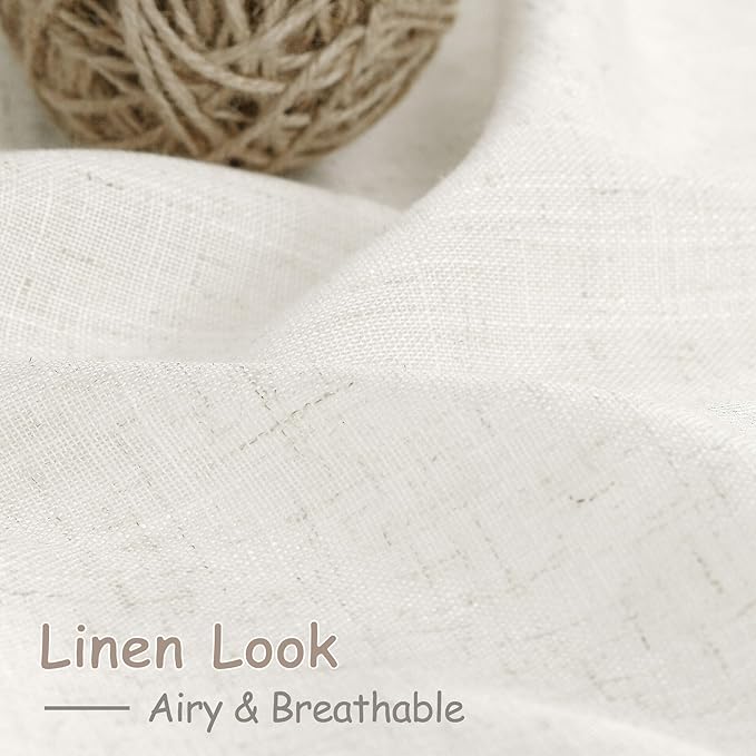 Beige White Kitchen Cafe Sheer Curtains 54 Inch Long 2 Panel Back Tab Linen Textured Light Filtering Short Neutral Bohemian Farmhouse Bedroom Bathroom Curtains 52Wx54L