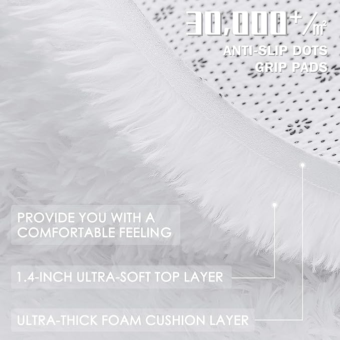 OLANLY 8x8 Machine Washable Large Area Rugs for Living Room, Bedroom, Soft Fluffy Shaggy Bedside Rug, Indoor Floor Carpet for Kids Girls and Boys, Dorms, Nursery, Home Decor Aesthetic, White