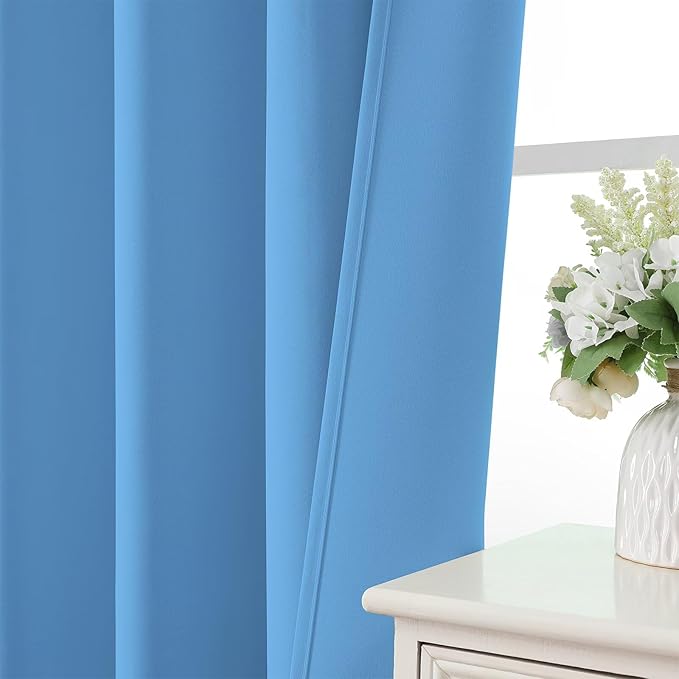 CUCRAF Light Blue Blackout Curtains 96 inch Length 2 Panels Set, Rod Pocket Room Darkening Drapes for Bedroom Living Room, Insulated Thermal Light Blocking Window Curtain (W52 x L96 Inch)