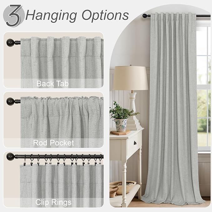Pitalk Light Grey Blackout Curtain Panels 90 Inches Long for Bedroom 2 Panel Sets Rod Pocket Back Tab Room Darkening Linen Textured Dark Out Drapes for Living Room Thermal 52x90 in Length Dove Gray
