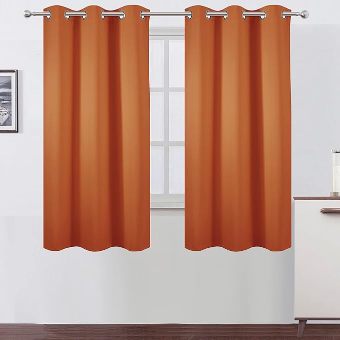 LEMOMO Orange Blackout Curtains 38 x 63 Inch Length/Set of 2 Curtain Panels/Thermal Insulated Room Darkening Blackout Curtains for Bedroom