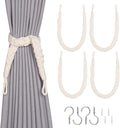 NICEEC 4 Pack Natural Cotton Rope Curtain Tiebacks Elegant Boho Style Decorative Drape Tie Backs Soft Hand-Woven Rope Curtain Holdbacks with Metal Hook for Home & Office Drapery (Cream)