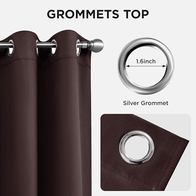 Joydeco Blackout Curtains 84 inches Long 2 Panels Set, Thermal Insulated Long Curtains & Drapes 2 Burg, Room Darkening Grommet Drapes for Bedroom Living Room Windows (W42 x L84 Inch, Chocolate)