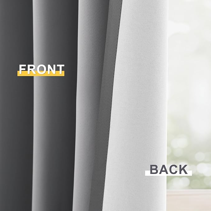 Yakamok Grey Room Darkening 100% Blackout Curtains Grommet Extra Wide Window Treatment with 2 Thick Layers-Gray Thermal Insulated Drape 1 Panel for Living Room Patio Door 100 by 84 Inches Length