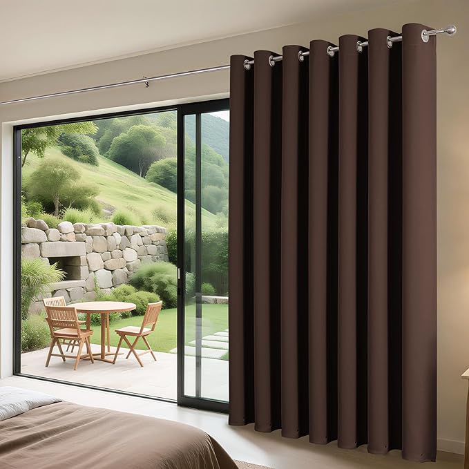 Joydeco Blackout Patio Sliding Door Curtains 84 Inches Long, Grommet Privacy Room Divider Curtains, Extra Wide Thermal Blackout Drapes for Bedroom Living Room (Chocolate, 100Wx84L, 1 Panel)