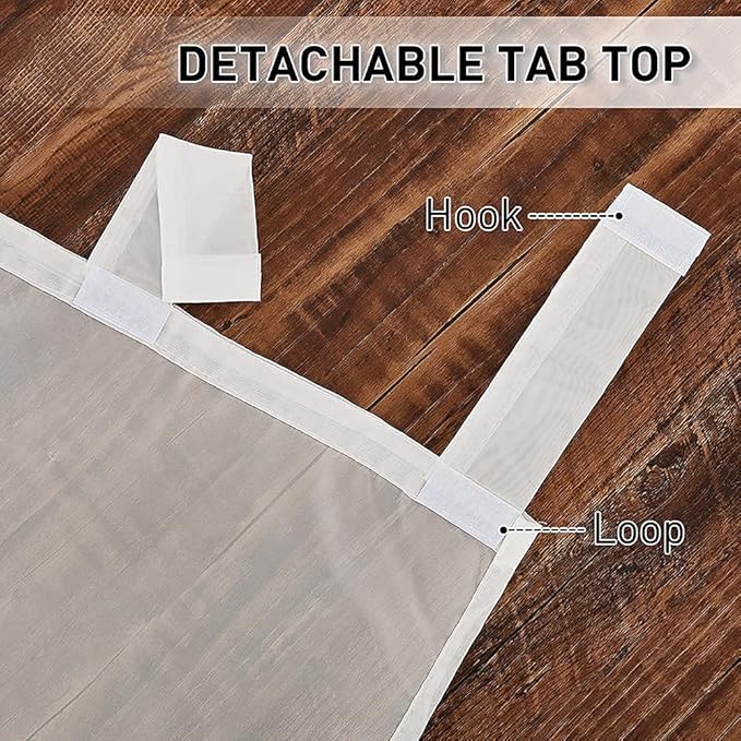 RYB HOME Detachable Sticky Tab Top Outdoor Curtain Sheer for Patio Arbor Cabana, Privacy Light & Airy for Pavilion Farmhouse Cabin Canopy Bed, 1 Free Rope, Beige, Wide 54 x Long 108 inches
