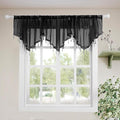 Molaxhome Swag Curtain 51 inch Length Rod Pocket Scalloped Curtain Valance Sheer Lace Panels with Hanging Crystal Beads for Kitchen Bedroom Window Treatments Drape Decor 1pc (Black, 51Wx23L)