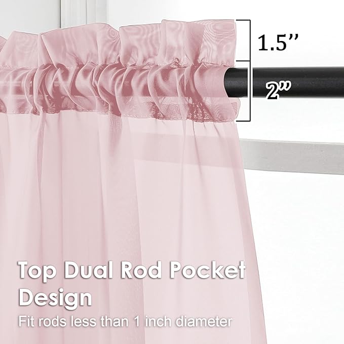 OVZME Blush Pink Sheer Curtains 96 Inches Long 2 Panels - Soft Light Filtering Window Sheer Panels for Living Room/Bedroom, Top Dual Rod Pocket, 1 Pair, Each 42Wx96L Inches