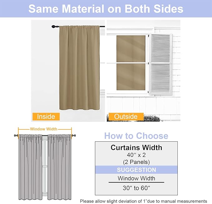 Simplebrand Ava Taupe Blackout Curtains for Bedroom 96 Inches Long 2 Panels, Solid Thermal Insulated, Energy Saving Living Room Window Treatment Curtains Blackout Drapes, W40 x L96 Inch, Taupe