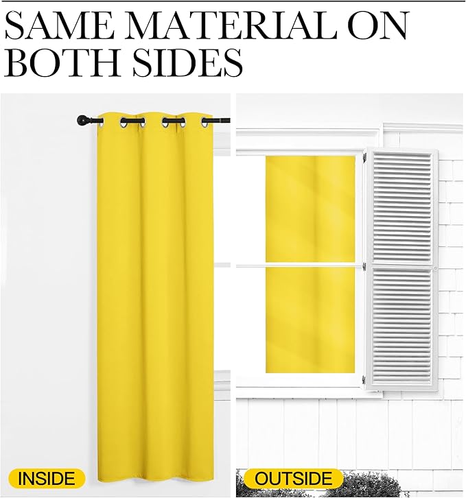 NICETOWN Bedroom Curtains Blackout Drapery Panels, 2 Panels, 42 x 54 Inch, Bright Yellow, Three Pass Microfiber Thermal Insulated Solid Ring Top Blackout Window Curtains/Drapes