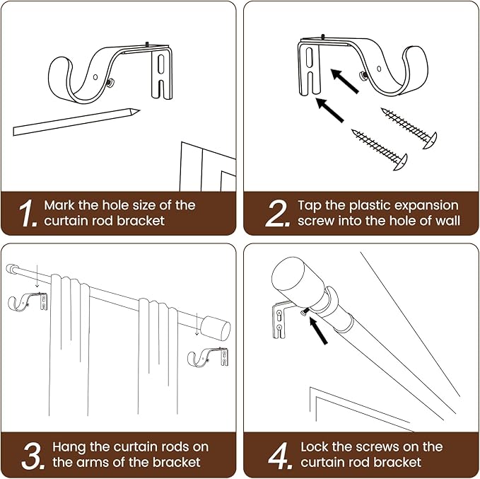 1” Diameter Curtain Rods Itself is 30 to 90 inch 2 Pack Fit 30-84 inch Window with Heavy Duty Adjustable Rod Matte Wood Grain Splicing Metal Extra Long Curtain Rod for Windows