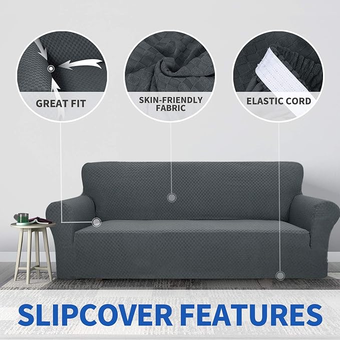 ZNSAYOTX 1 Piece Jacquard Chair Slipcovers for Living Room High Stretch Chair Covers with Arms Anti Slip Pets Friendly Couch Sofa Armchair Cover Furniture Protector (Chair, Dark Grey)