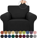 KEKUOU Stretch Single Sofa Slipcover 1 Piece Couch Sofa Cover (31"-55") Furniture Protector 1 Seater Sofa with Elastic Bottom for Kids,Pet.Jacquard Small Checked Pattern Fabric(Small,Black)