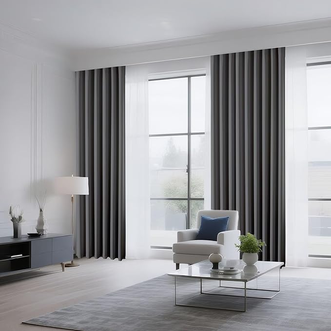 CUCRAF Light Grey Blackout Curtains 96 inch Length 2 Panels Set, Rod Pocket Room Darkening Drapes for Bedroom Living Room, Insulated Thermal Light Blocking Window Curtain (W52 x L96 Inch)