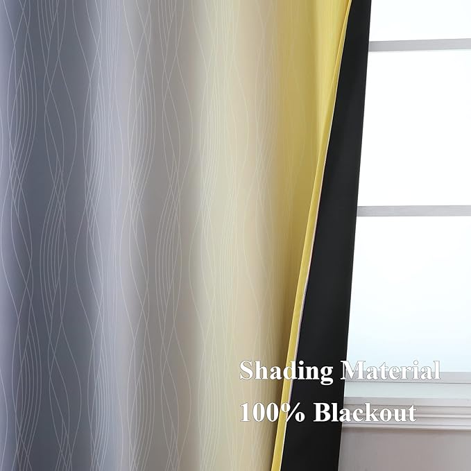 Estelar Textiler Yellow and Grey Blackout Curtains 108 Inches Long, Thermal Insulated Drapes for Bedroom, Full Light Blocking Energy Saving Long Curtains for Living Room, 52Wx108L, 2 Panels