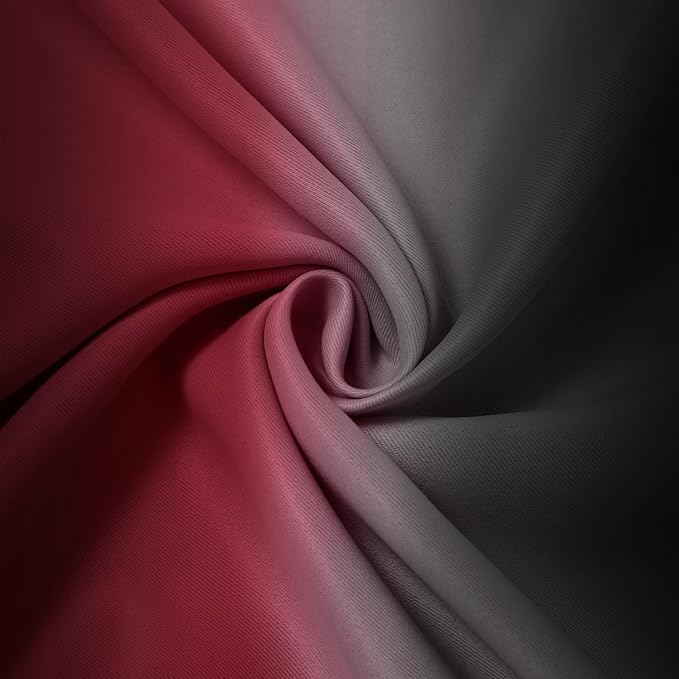 Yakamok Blackout Ombre Burgundy and Black Curtains for Bedroom, Gradient Room Darkening Curtains, Grommet Thermal Insulated Light Blocking Window Drapes/Curtain for Living Room,52 x 36 Inch,2 Panels