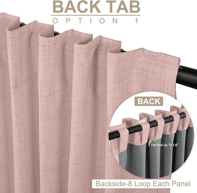 100% Blackout Shield Blush Linen Blackout Curtains for Bedroom 84 Inches Long, Back Tab/Rod Pocket Living Room Drapes, Thermal Insulated Blackout Curtains 2 Panels Set, 50" W x 84" L