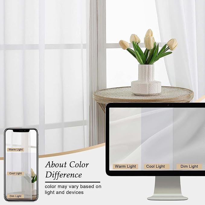 Extra Long Sheer White Curtains for Bedroom Living Room 120 Inches Long 2 Panels Set, Solid Soft Light Filtering Rod Pocket Sheer Window Curtains, White, Each 59" Wx120 L Inch