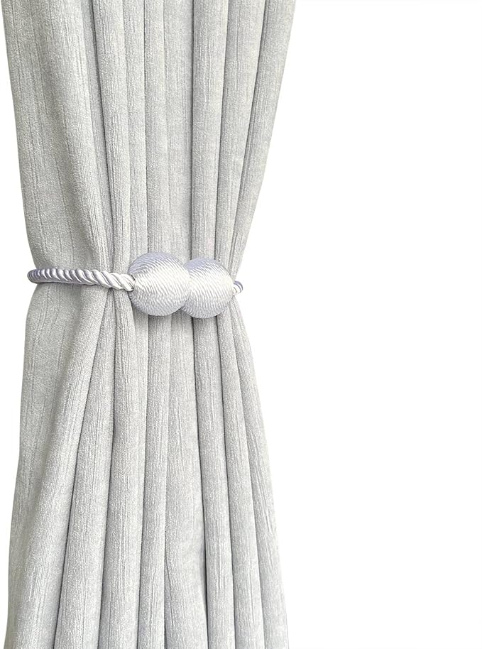 Melaluxe 2 Pack Magnetic Curtain Tiebacks, Decorative Curtain Holdbacks for Window Décor (White)
