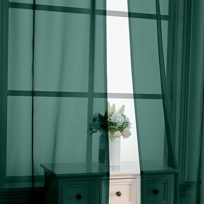 OVZME Hunter Green Sheer Curtains 72 Inches Long 2 Panels - Soft Light Filtering Window Sheer Panels for Living Room/Bedroom, Top Dual Rod Pocket, 1 Pair, Each 42Wx72L Inches
