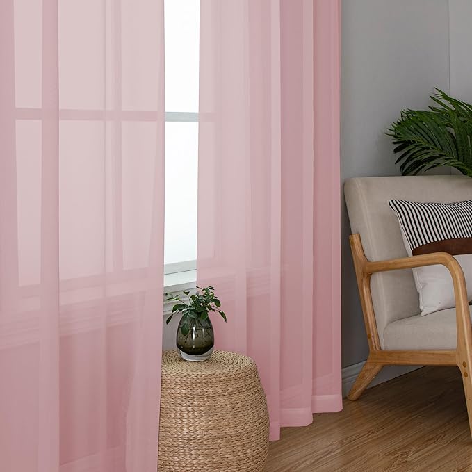 Chyhomenyc Blush Pink Sheer Curtains 120 Inches Long - Light Filtering Voile Extra Long Panel Drapes for Floor to Ceiling Window, Elegant Soft Living Room Curtains, Each 42Wx120L Inch, 10FT, 2 Panels