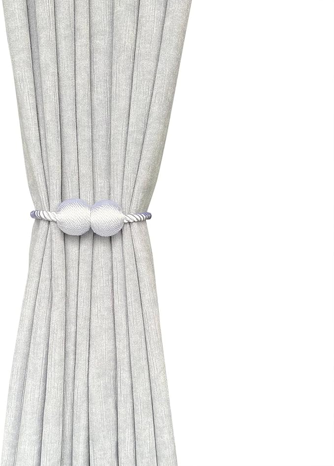Melaluxe 4 Pack Magnetic Curtain Tiebacks, Decorative Curtain Holdbacks for Window Décor (White)