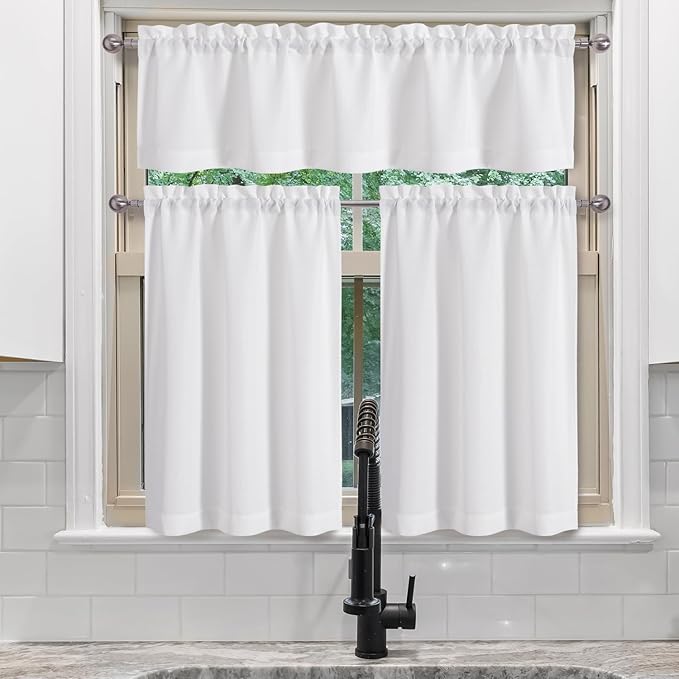 Chyhomenyc White Valance for Windows, Light Filtering Faux Linen Textured Decorative Rod Pocket Small Short Valance for Bathroom Laundry Basement, 60Wx14L inch, 1 Piece
