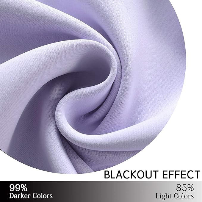 Yakamok 63 Inch Length Blackout Curtains for Bedroom, Thermal Insulated Room Darkening Grommet Top Window Drapes for Living Room,Lilac,42W x 63L,2 Panels
