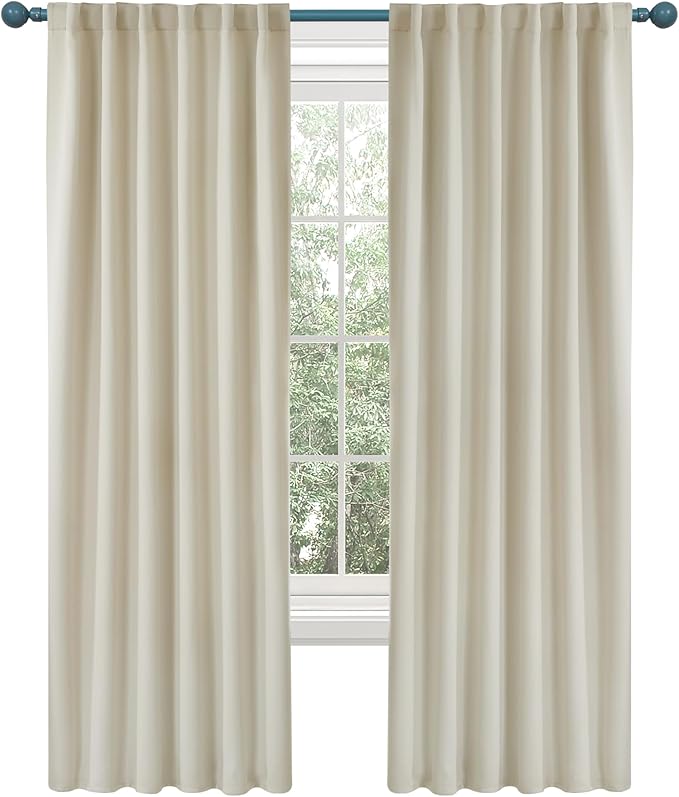 Deconovo Short Blackout Curtains for Small Windows Thermal Insulated Rod Pocket and Back Tab Curtains 42Wx45L Inch Light Beige 2 Panels