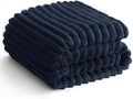 HIMEET Navy Blue Ribbed Throw Blanket for Couch - 300GSM Lightweight Soft Fleece Blanket for Women Men, Cozy Blankets for Mothers Gifts, Striped Spring Home Room Decor, Navy Blue, 50x60 Inches